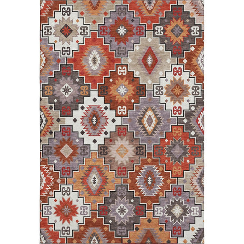 5' X 8' Rust And Lavender Geometric Washable Area Rug With UV Protection