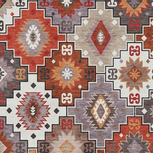 5' X 8' Rust And Lavender Geometric Washable Area Rug With UV Protection