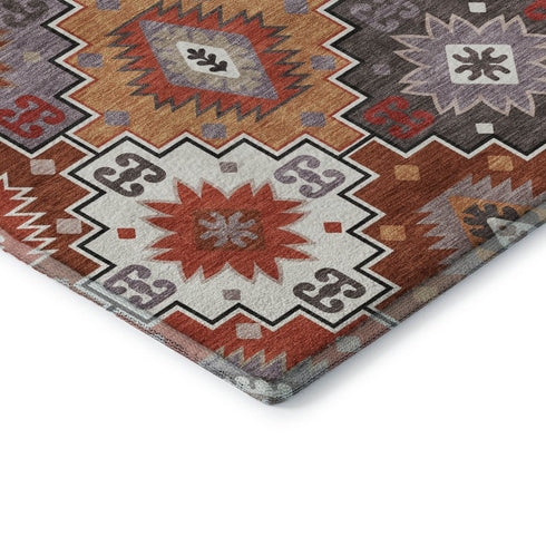 5' X 8' Rust And Lavender Geometric Washable Area Rug With UV Protection