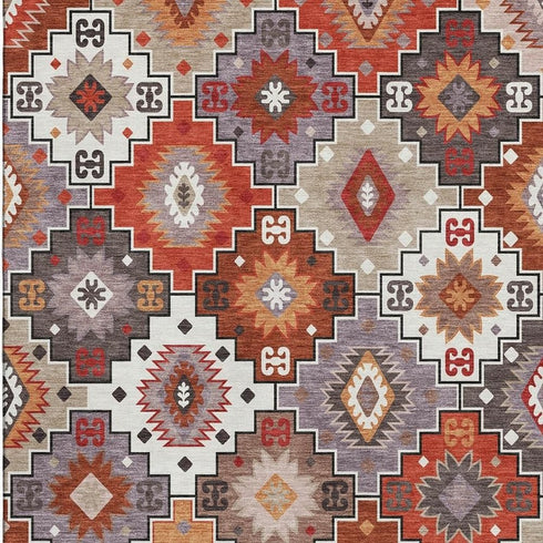 5' X 8' Rust And Lavender Geometric Washable Area Rug With UV Protection