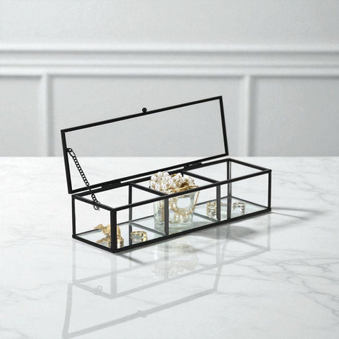 2" Black Glass Hand Painted Decorative Box