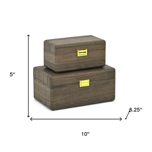 Set of Two Dark Brown Wood Hand Painted Decorative Box