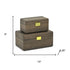 Set of Two Dark Brown Wood Hand Painted Decorative Box