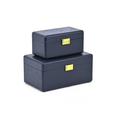 Set of Two Navy Blue Wood Hand Painted Decorative Box