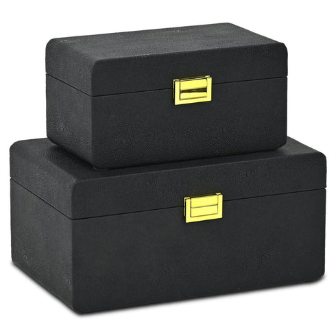 Set of Two Black Wood Hand Painted Decorative Box