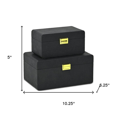 Set of Two Black Wood Hand Painted Decorative Box