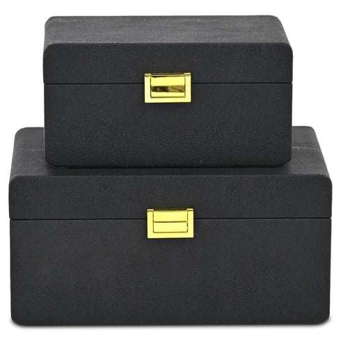 Set of Two Black Wood Hand Painted Decorative Box