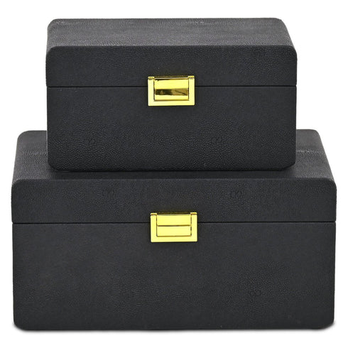 Set of Two Black Wood Hand Painted Decorative Box