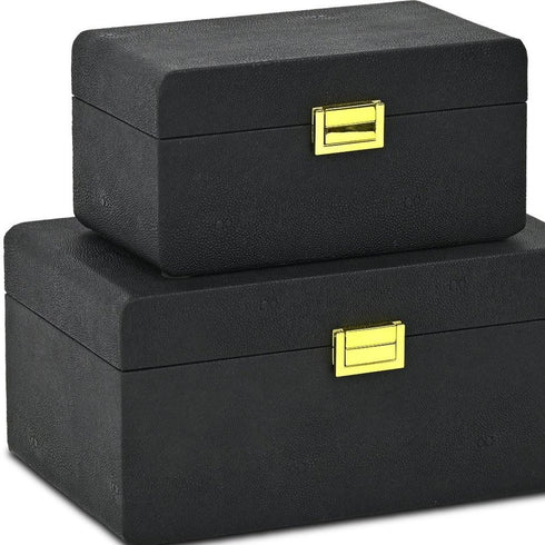 Set of Two Black Wood Hand Painted Decorative Box