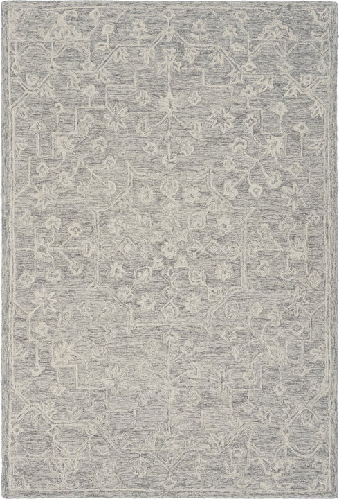 5' X 8' Light Gray And Beige Wool Floral Hand Tufted Area Rug