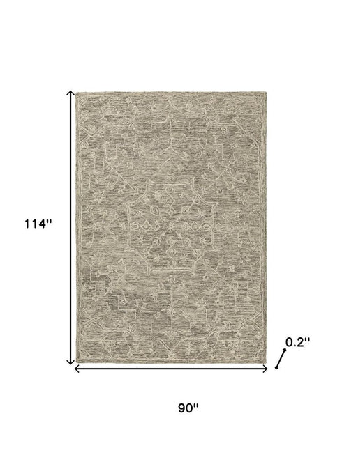 8' X 10' Brown And Tan Wool Floral Hand Tufted Area Rug