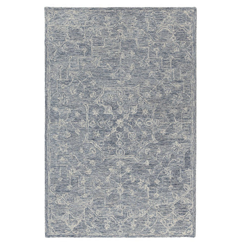 8' X 10' Blue And Ivory Wool Floral Hand Tufted Area Rug