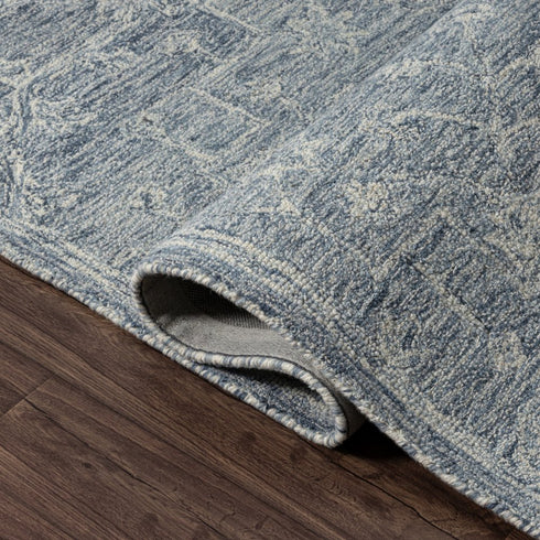 8' X 10' Blue And Ivory Wool Floral Hand Tufted Area Rug