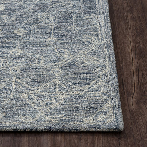8' X 10' Blue And Ivory Wool Floral Hand Tufted Area Rug