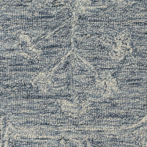 8' X 10' Blue And Ivory Wool Floral Hand Tufted Area Rug