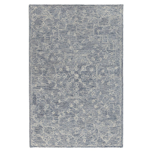 8' X 10' Blue And Ivory Wool Floral Hand Tufted Area Rug