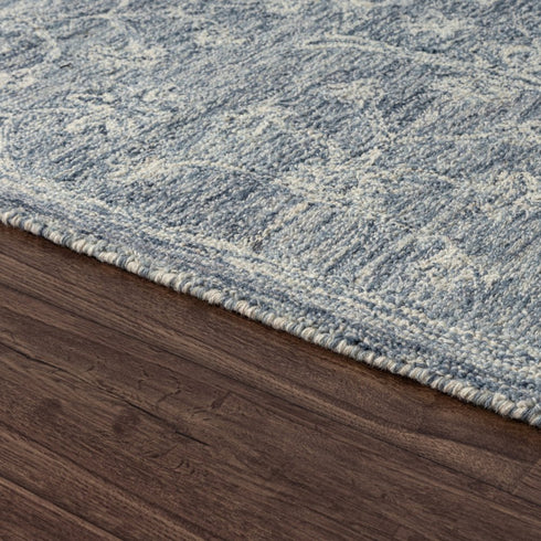 5' X 8' Blue And Ivory Wool Floral Hand Tufted Area Rug