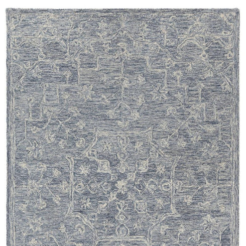 5' X 8' Blue And Ivory Wool Floral Hand Tufted Area Rug