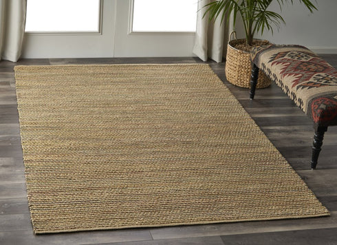 8' X 10' Natural And Tan Jute Striped Hand Woven Area Rug