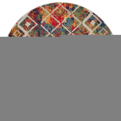 8' Red Blue And Orange Diamond Round Rug