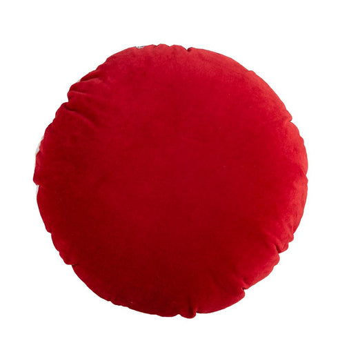 16" Red And White Cotton Velvet Round Christmas Striped Throw Pillow