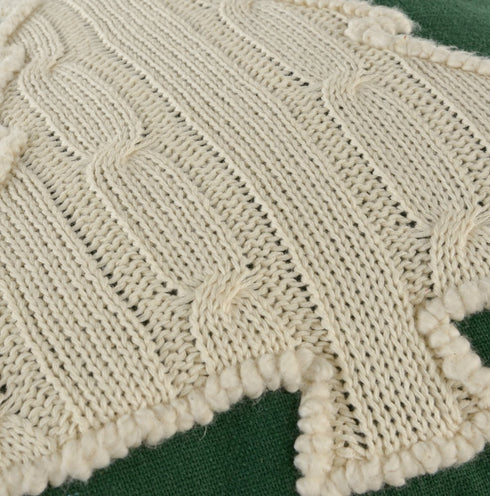 18" Green And Ivory Cotton Christmas Tree Throw Pillow with Tassels