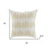 18" Ivory And Gold Cotton Christmas Trees Throw Pillow With Embroidery