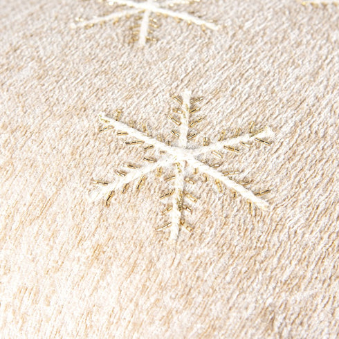 20" Natural And Gold Snowflakes Christmas Throw Pillow With Embroidery
