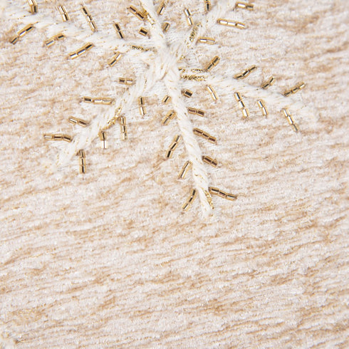 20" Natural And Gold Snowflakes Christmas Throw Pillow With Embroidery