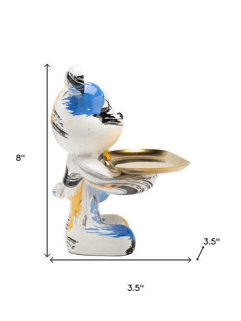 8" White And Blue Resin Statue