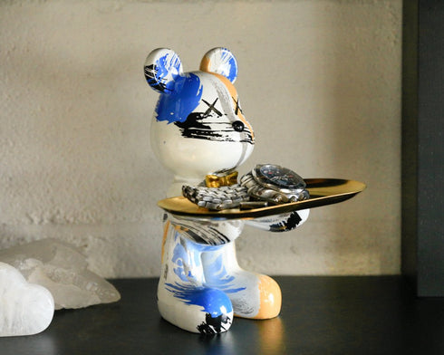 8" White And Blue Resin Statue