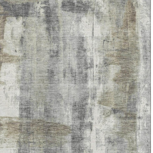 5' X 8' Beige Gray And Ivory Abstract Washable Area Rug With UV Protection
