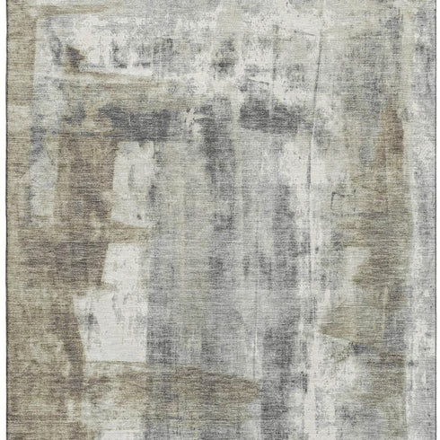 5' X 8' Beige Gray And Ivory Abstract Washable Area Rug With UV Protection