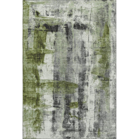 8' X 10' Olive Green Charcoal And Ivory Abstract Washable Area Rug With UV Protection