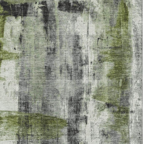 8' X 10' Olive Green Charcoal And Ivory Abstract Washable Area Rug With UV Protection