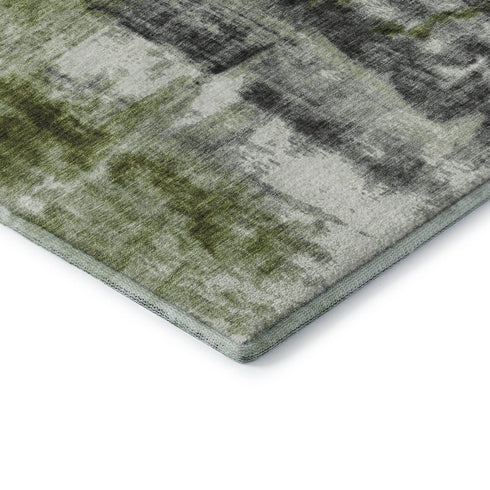 8' X 10' Olive Green Charcoal And Ivory Abstract Washable Area Rug With UV Protection