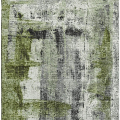 8' X 10' Olive Green Charcoal And Ivory Abstract Washable Area Rug With UV Protection