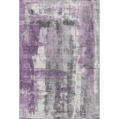 8' X 10' Purple Charcoal And Ivory Abstract Washable Area Rug With UV Protection