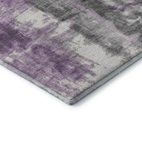 8' X 10' Purple Charcoal And Ivory Abstract Washable Area Rug With UV Protection