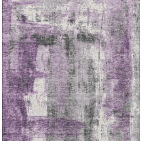 8' X 10' Purple Charcoal And Ivory Abstract Washable Area Rug With UV Protection