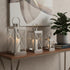 Set of Three Clear And Silver Glass And Stainless Steel Tabletop Lantern Candle Holders
