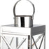 Set of Three Clear And Silver Glass And Stainless Steel Tabletop Lantern Candle Holders