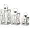Set of Three Clear And Silver Glass And Stainless Steel Tabletop Lantern Candle Holders