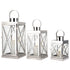 Set of Three Clear And Silver Glass And Stainless Steel Tabletop Lantern Candle Holders