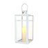 Set of Three Clear And White Glass And Stainless Steel Tabletop Lantern Candle Holders