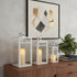 Set of Three Clear And White Glass And Stainless Steel Tabletop Lantern Candle Holders