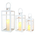 Set of Three Clear And White Glass And Stainless Steel Tabletop Lantern Candle Holders