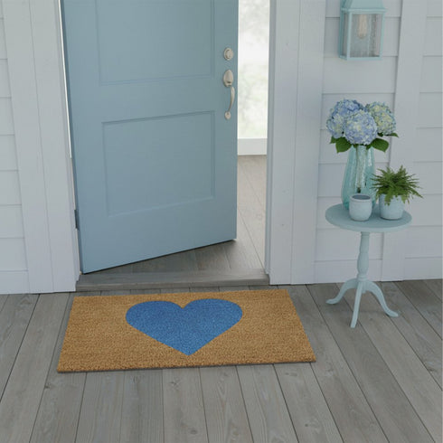 24" X 48" Brown And Blue Heart Outdoor Coir Door Mat