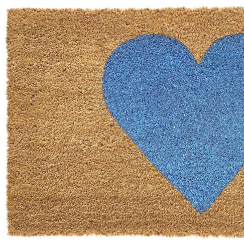 24" X 48" Brown And Blue Heart Outdoor Coir Door Mat