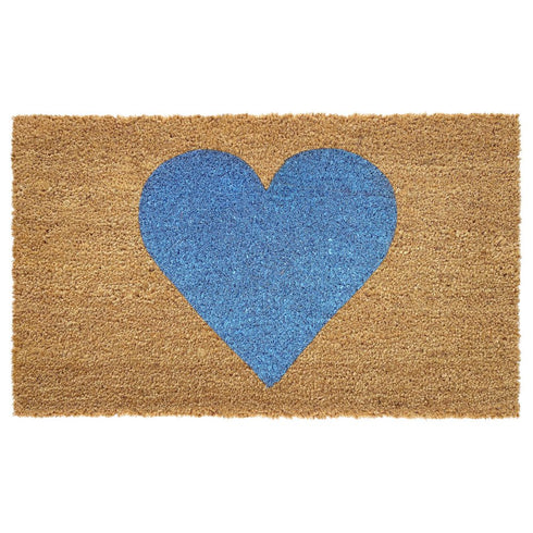 24" X 48" Brown And Blue Heart Outdoor Coir Door Mat
